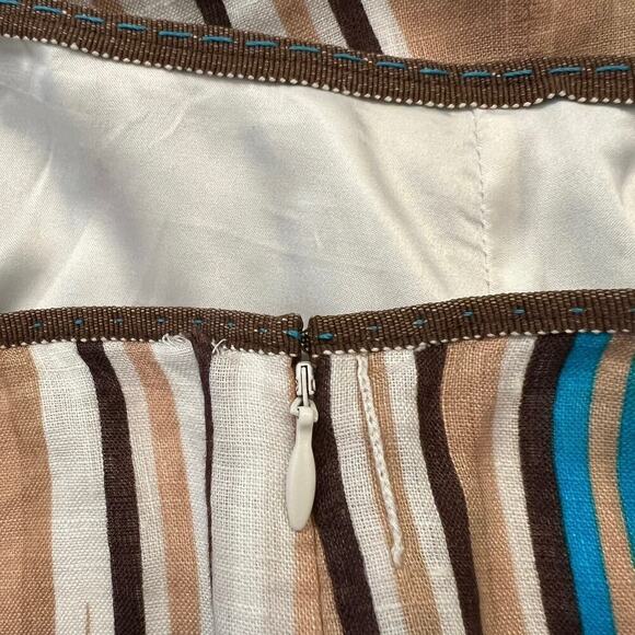 Elie Tahari 100% Linen Mara Aquamarine Abstract Stripe Skirt Fit & Flare Size 8 - Picture 13 of 14